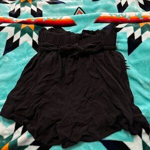 Black Ruffled Shorts with Tie Waist